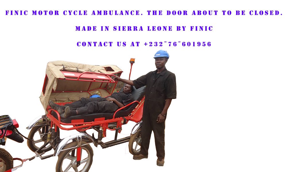 JamesVandi's tweet photo. #FINIC is a #SierraLeonean Company. It has designed a Motor Cycle Ambulance. It can convey an Emergency case(Woman in labour) to Clinics safely from hard to reach areas. #FINIC also designed the foot operated hand washing machine
#LocalContent
#MadeInSierraLeone
#SaloneTwitter https://t.co/bfazT7esSh