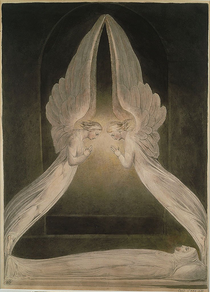 The Angels hovering over the body of Christ in the Sepulchre by William Blake, c.1805 ink & watercolour on paper.