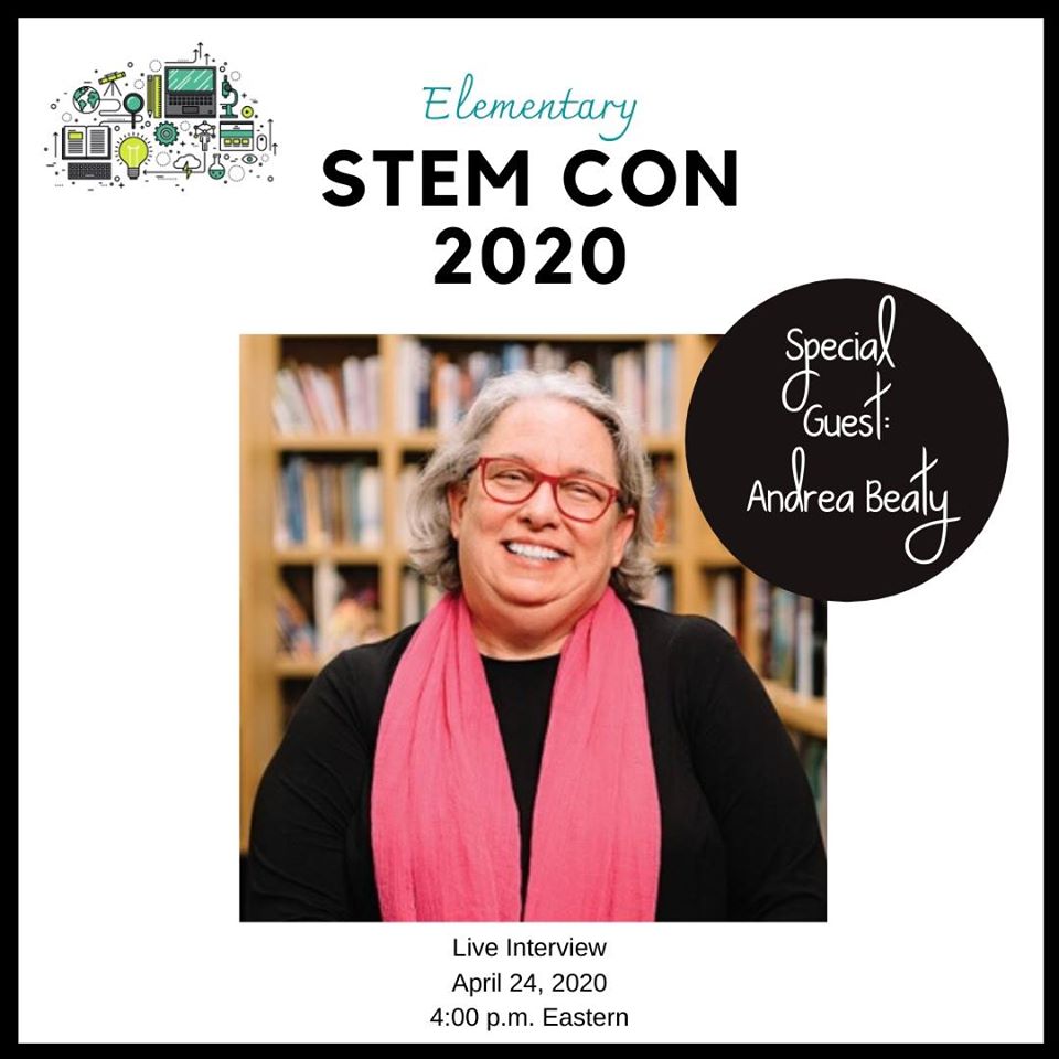 clue_resources's tweet photo. Mark your calendar for April 24 at 4PM EST for a live interview with @andreabeaty in Elementary STEM CON 2020. By signing up you also get access to 28 video sessions for a year, live FB sessions and over $2000 in prizes and giveaways! https://t.co/BQXCFwYYY7 https://t.co/OPmSiliukc