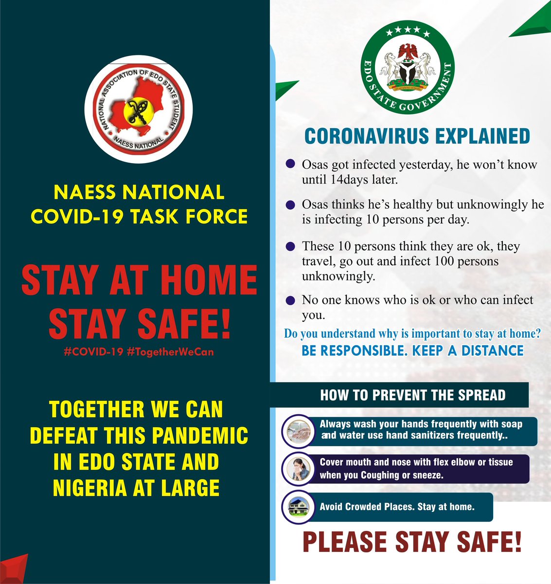 i_sammieroy's tweet photo. Please keep adhering to these preventive measures outlined below and don't panick, your #MentalHealth is important to us.

Don't stop staying safe, you are loved

#COVID19 #NAESS #StayAtHome #StaySafe
@EdoStateGovt @NCDCgov

© NAESS NATIONAL COVID-19 Task Force https://t.co/AKpej662vx