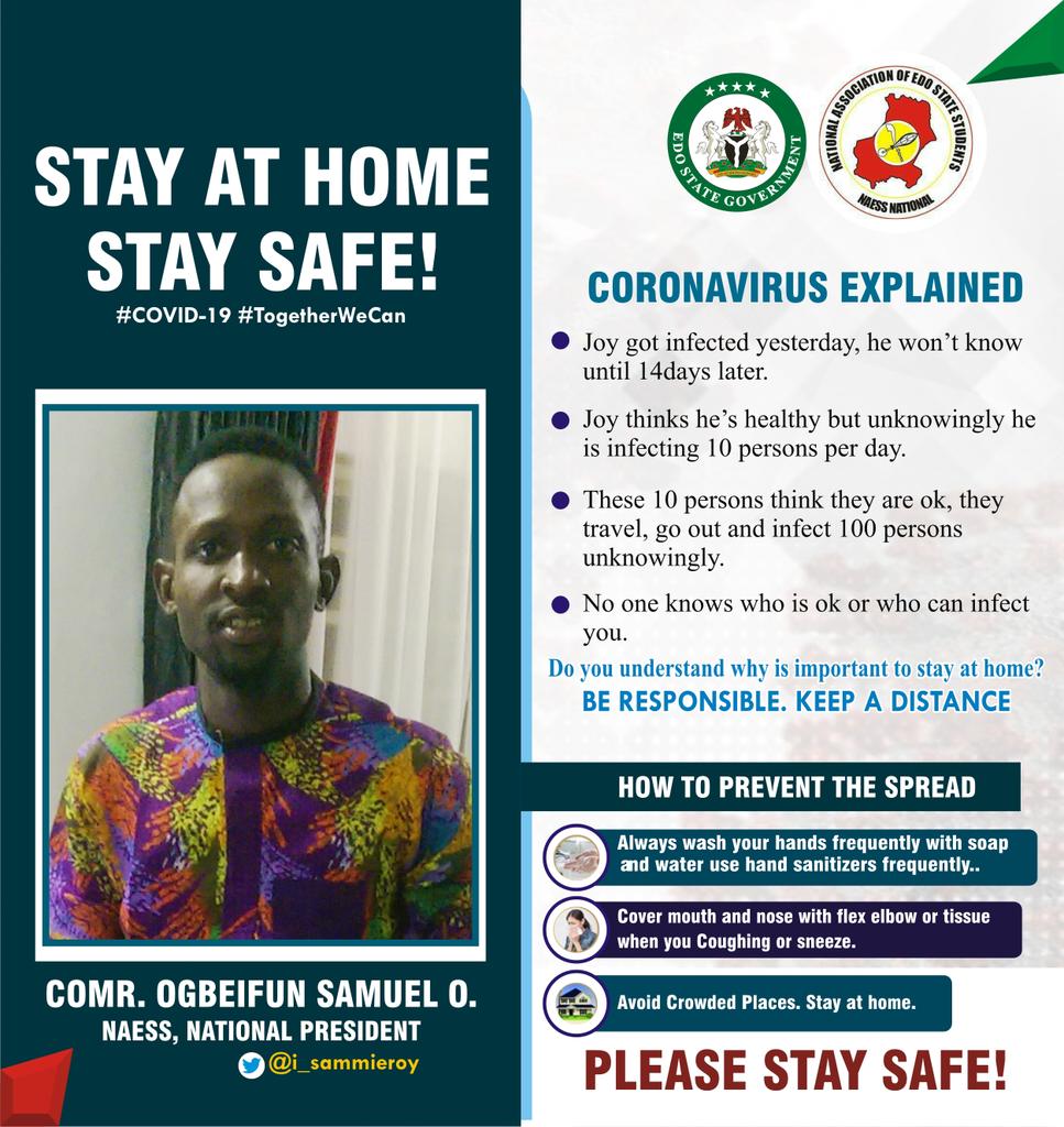 i_sammieroy's tweet photo. Please keep adhering to these preventive measures outlined below and don't panick, your #MentalHealth is important to us.

Don't stop staying safe, you are loved

#COVID19 #NAESS #StayAtHome #StaySafe
@EdoStateGovt @NCDCgov

© NAESS NATIONAL COVID-19 Task Force https://t.co/AKpej662vx