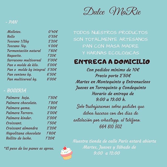Buenas noches!!!! A partir de la semana que viene volvemos!!! 🥳🥳🥳🥳 Abriremos Martes, Jueves y Sábado. De 9:00 a 12:00h. Solo para la venta de productos por encargo. Estaremos en la tienda pero también haremos reparto a domicilio para quienes estéis un poco más lejos y no…