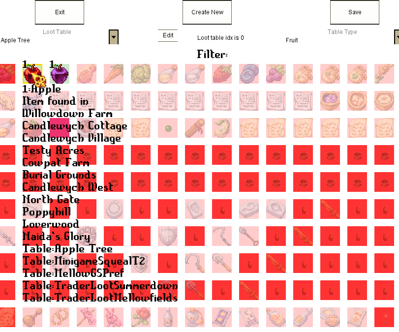 sporadic_words's tweet photo. Yesterday's game process improvement.  Loot table picker shows not only the locations of items but also other loot tables they exist in.  Handy for checking what is already placed in the game now we are firmly in the double digits of locations and loottables! #indiedev https://t.co/ZswpjFKq8U