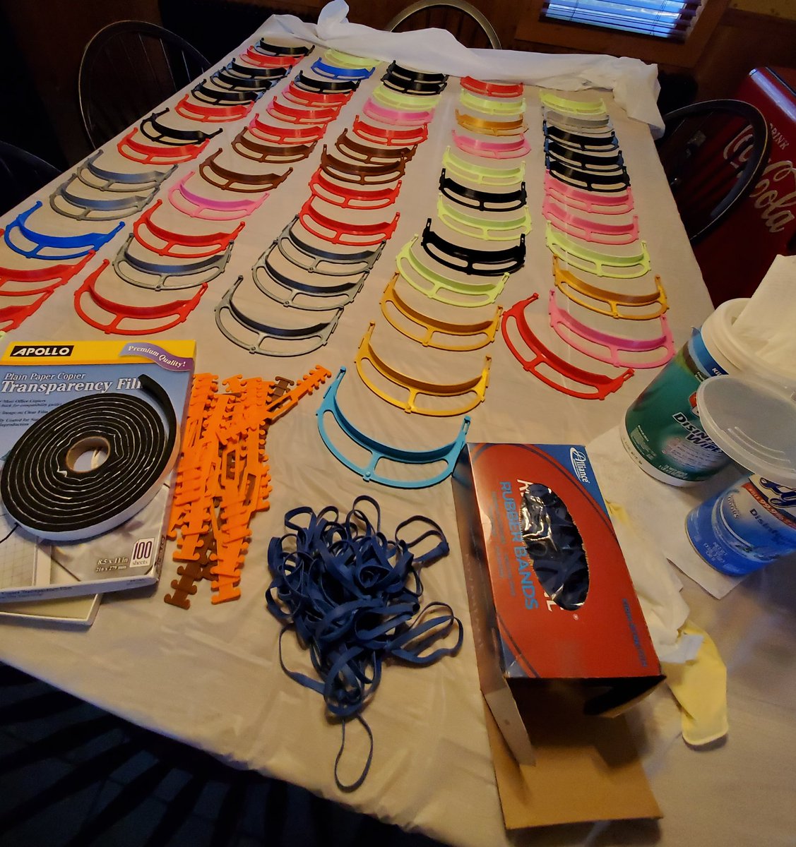 Finally have all materials! Assembling today! Sending to facilities in Webster MA, Plymouth MA, Putnam CT &amp; Med corps in Hopkinton #theshieldteam2020 #hackthepandemic