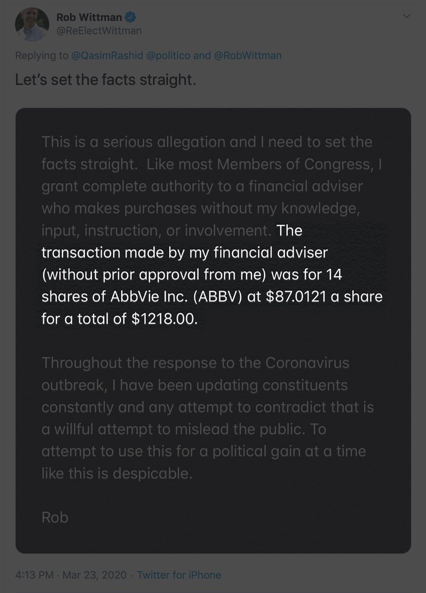 Then, remarkably, right after saying he gave “complete authority” to someone else— @RobWittman defends himself by saying that someone else “acted w/o prior approval.”Why would someone who has your “complete authority” need your prior approval?It gets even more obscure.../4