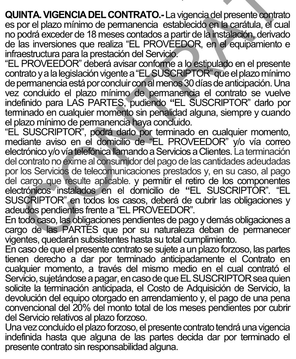 luzdediamx's tweet photo. @Profeco anexo imagen de la clausula de contrato que @skymexico muy a su conveniencia de forma desleal y posiblemente ilegal quere hacer a su antojo. Jamas se me avisó segun se especifica en dicho contrato que ya estaba por cumplirse el plazo y ademas me obligan a pagar 1 mes mas https://t.co/0vt7ayI3N2