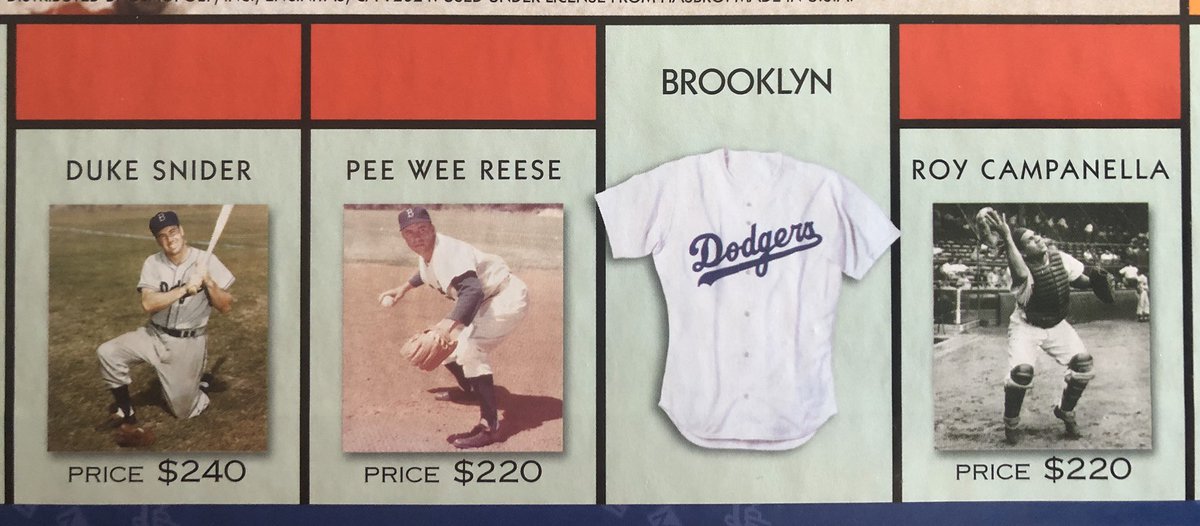Major misstep though in the reds. Kentucky and Indiana are equal avenues in Monopoly value, yet in choosing which spot to put Pee Wee Reese (from Kentucky!) they didn’t pick Kentucky Avenue