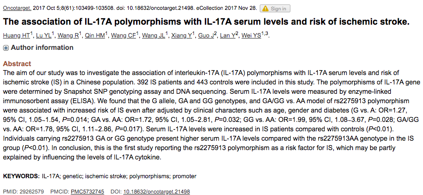 Couple IL-17A SNPs associated w/ susceptibility 2 ARDS, cerebrovascular disease, asthma, flu etc... May/may not be relevant 2  #covid19 . I lack expertise to critically evaluate GWAS lit, but putting here 4 someone else to investigate.