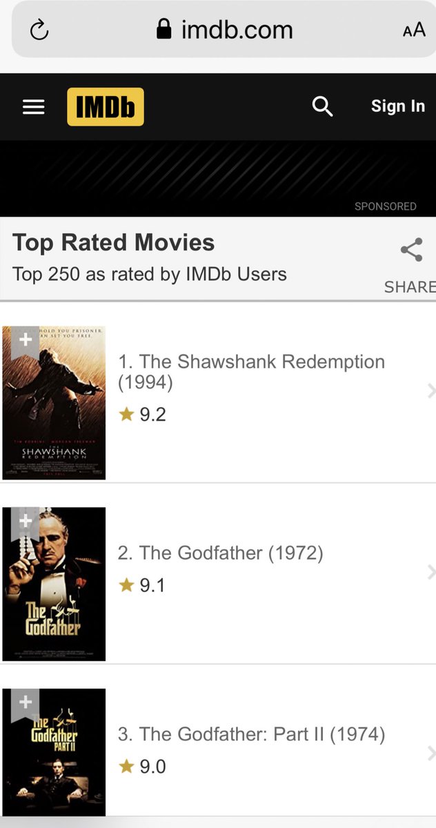 L7an_Algrayb's tweet photo. @112010Khaled @Me__leader @world_aflam مع احترامي لرأيك على اي اساس تم تقييم الفيلم ؟

الفيلم تقيمه في موقع IMDb العالمي حصل على 9.3 كأعلي تقييم في الموقع حتى فيلم العراب يأتي خلف في التقييم.
ويعتبر كأعظم  فيلم انتج في تاريخ السينما اطلاقاً
https://t.co/poDci2HjOU https://t.co/cjaRomduQK