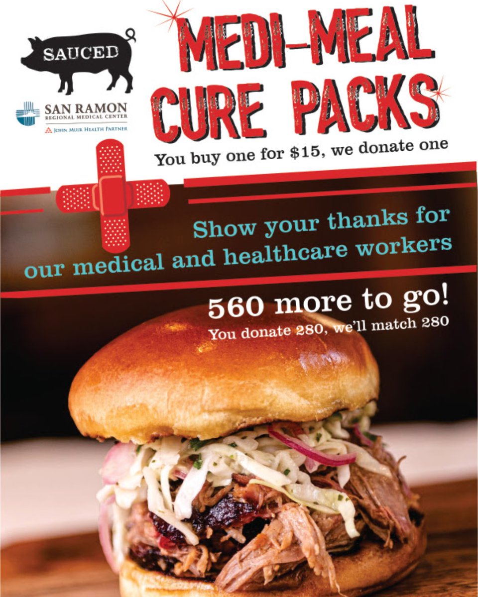 LLIWorldSeries's tweet photo. On April 14th &amp; 16th, Sauced will be delivering 500 sandwiches to help feed all of the amazing healthcare workers at San Ramon Regional Medical Center and the Fire Department. They ONLY NEED YOU TO BUY 280 MORE SANDWICHES and they will match the other 280!
https://t.co/K4VZt9PIpf https://t.co/RgjMC2AsDq