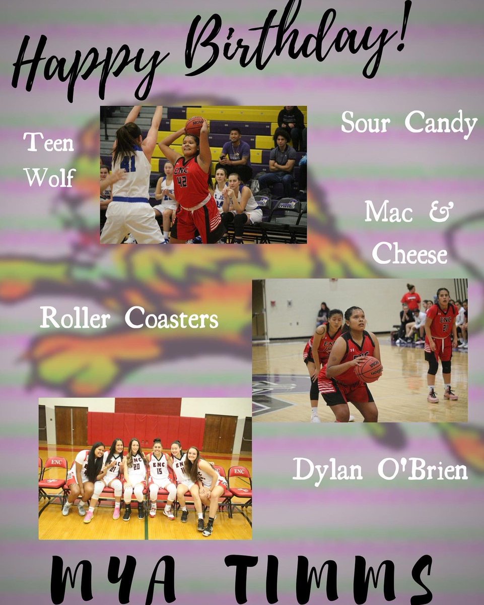 ENCWBB's tweet photo. We are jumpin on the Bday Bandwagon! Happy birthday to this fun-loving lady! Mya Timms is one of our five Native American players, Hopi to be specific. Her native clan is fire & coyote. Her pics are surrounded by some of the things she ❤️! #nativeathlete #encfamily @myaa_jaee https://t.co/9BmxiQbNfP