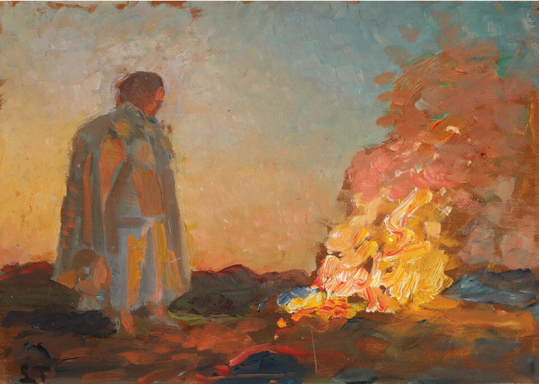 Eli_CottierFab's tweet photo. #DanishPainters The delight of viewing latest paintings at #BruunRasmussen's, #Copenhagen... #LauritsTUXEN (1853-1927): "Male standing by a bonfire on the beach", oil on panel, 20×28.5 cm.... #LauritsTUXEN is best at such #SmallFormats. On show till #13April2020. https://t.co/KN0GtrEqT5