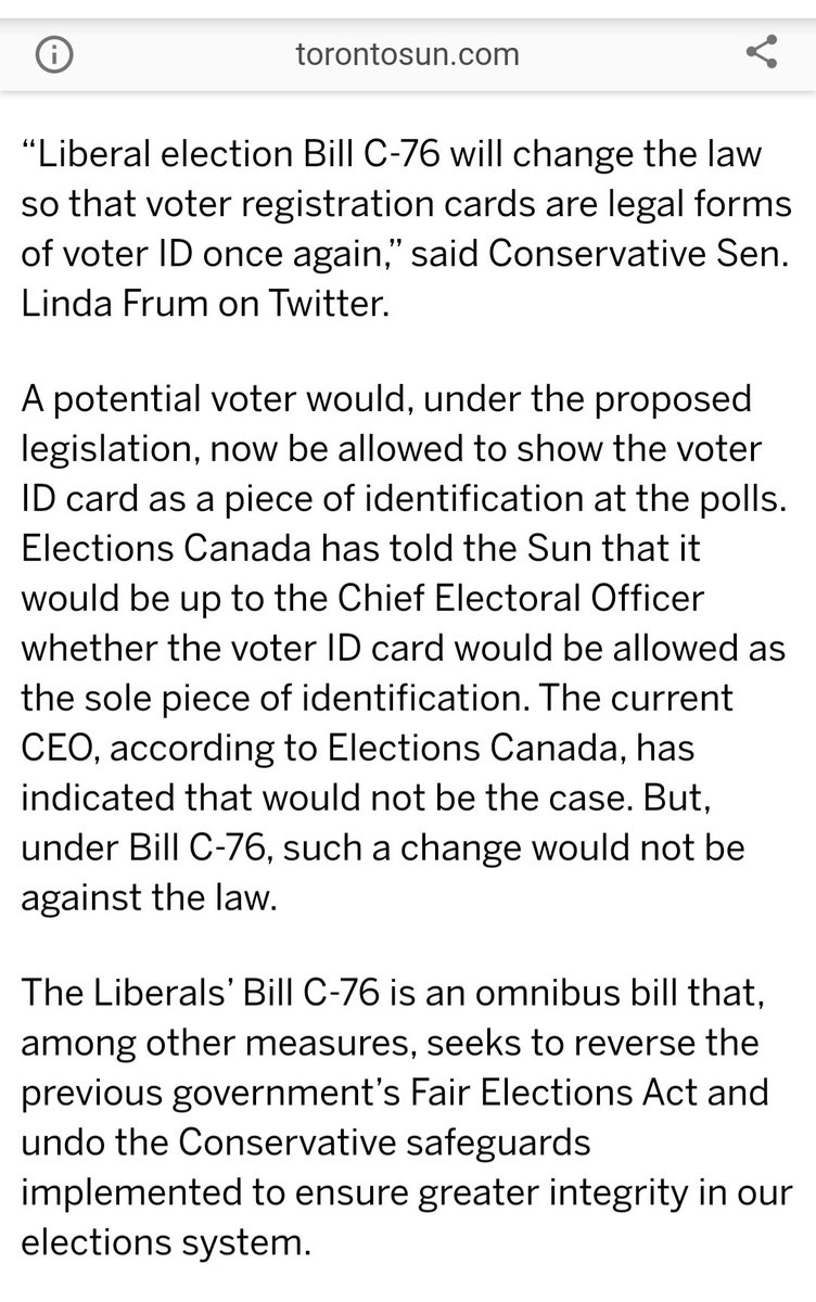 8) More concern grew as Justin Trudeau's Liberal government made changes to our electoral process by passing a bill which made it so that a voter registration card was considered sufficient ID in order to vote. The law was passed before the 2019 election.