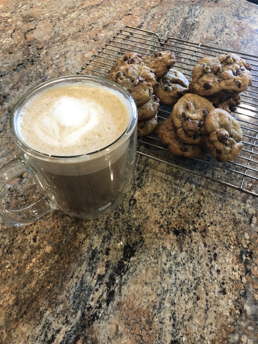 sn0wman72's tweet photo. Fresh, warm homemade chocolate chip cookies and a latte...making the most of stay at home https://t.co/7FxdvJq64p