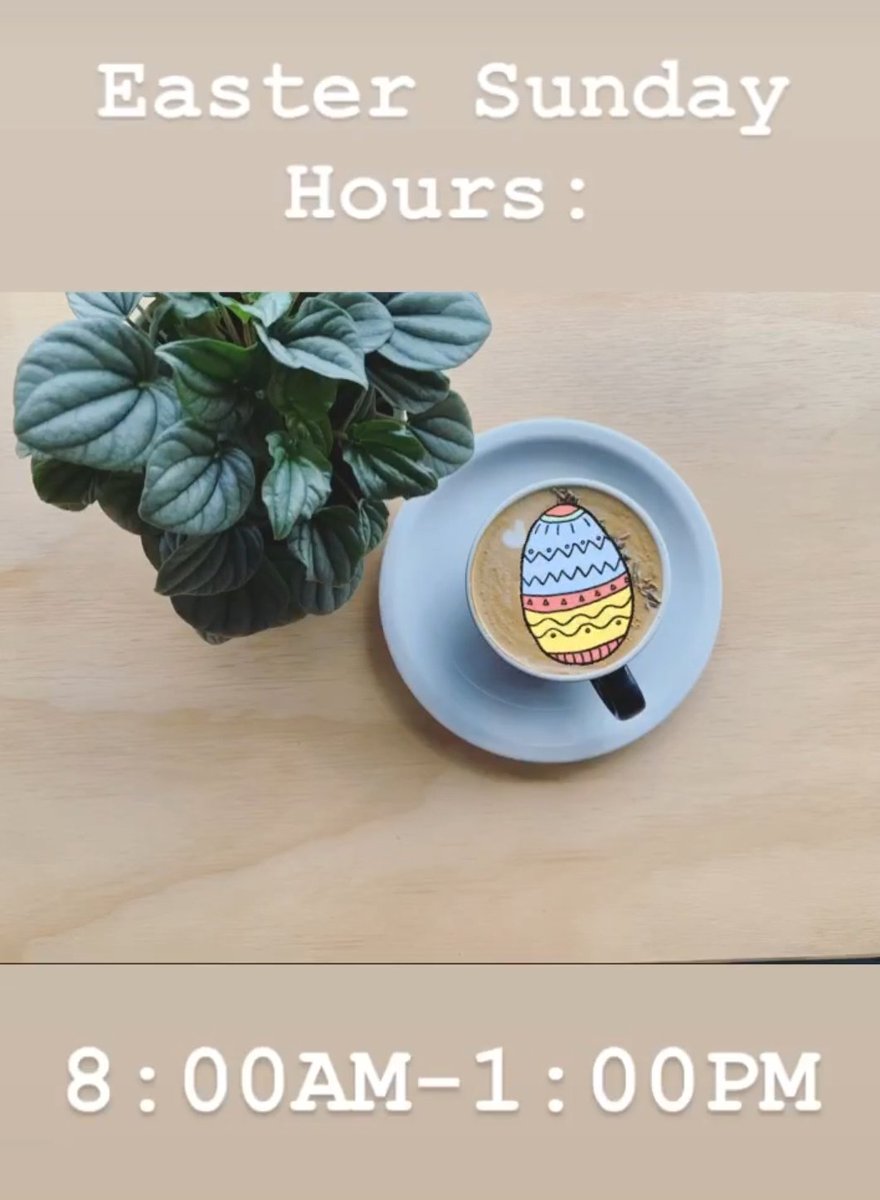 Maverick_Coffee's tweet photo. Tomorrow, Easter Sunday, our hours of operation for carry out/curbside service will be 8am to 1pm, be safe and happy holidays! 🎉🎊 https://t.co/pgc2QzUKVq