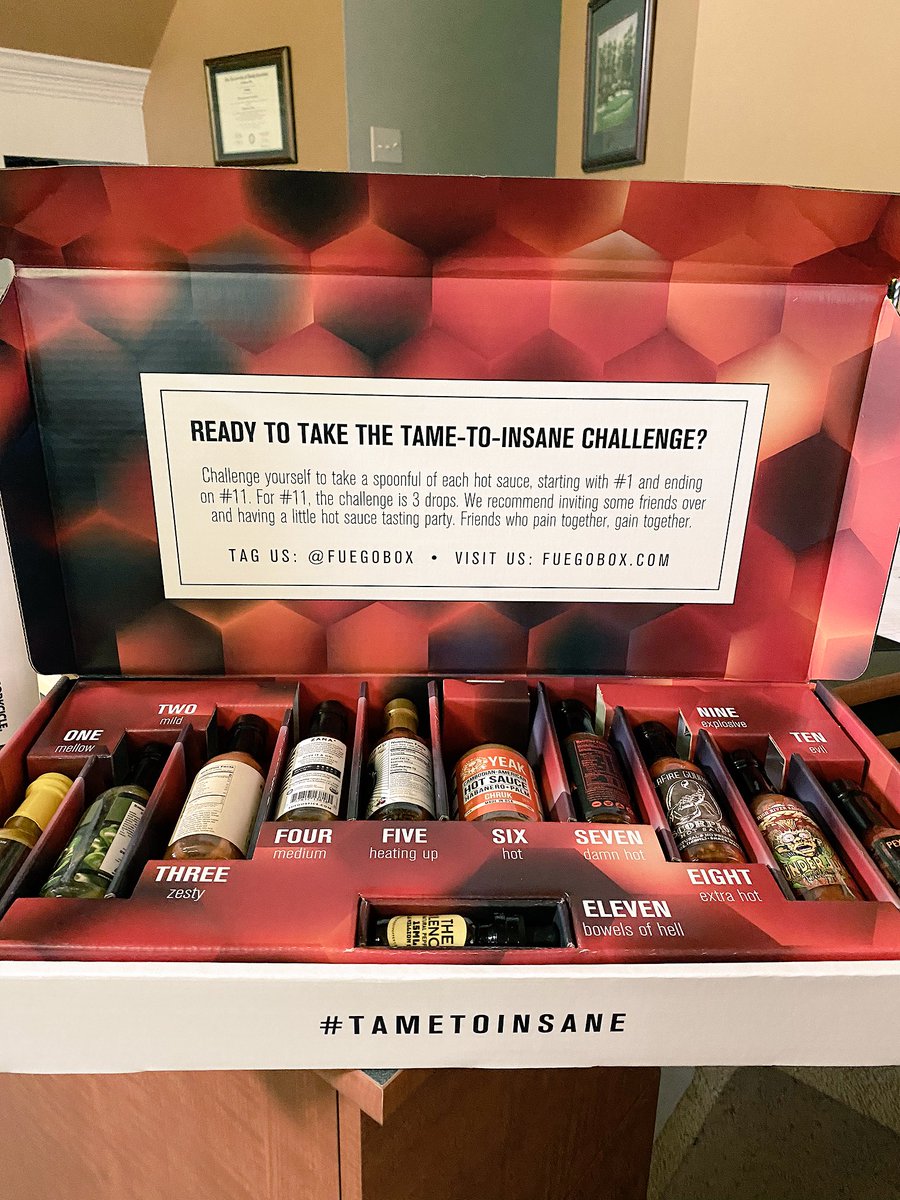 quinnodarp's tweet photo. My brother really just spent $130 to buy this box of hot sauce bottles.. how is your quarantine going? 

@fuegobox 🔥 https://t.co/PpV7ueISad
