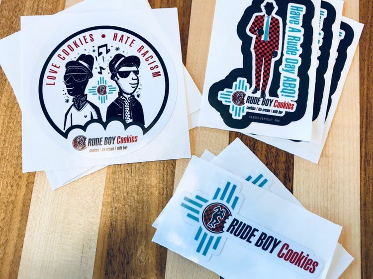 RudeBoyCookies's tweet photo. Some have asked if we have stickers, yes we do.  You can order online and/or grab when you pick up your orders. 
#lovecookies #hateracism #havearudedayabq  #ziarudeboycookies #twotonearmy
#onelove🍪🖤🤍🍪 #orderonline 
#rudeboycookies #ska #albuquerque #nm #newmexico #nmtrue #abq https://t.co/t2HrzHbBe7