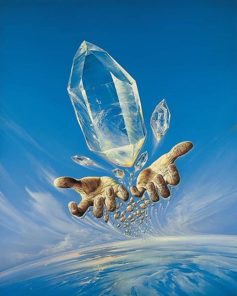doctorow's tweet photo. Polish surrealist painter Wojtek Siudmak is on Instagram and deserves your follow: @siudmak_official. From his account, here’s ‘Earth Offering Its Jewels,’ an oil on canvas from 1980. https://t.co/oqprCRhWec https://t.co/Qk3imNnD7a