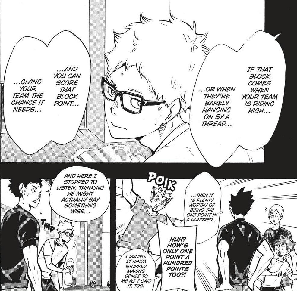 Kuroo was the one to spot Tsukishima’s talent and despite him being a rival he encouraged him and gave him advices on how to block.