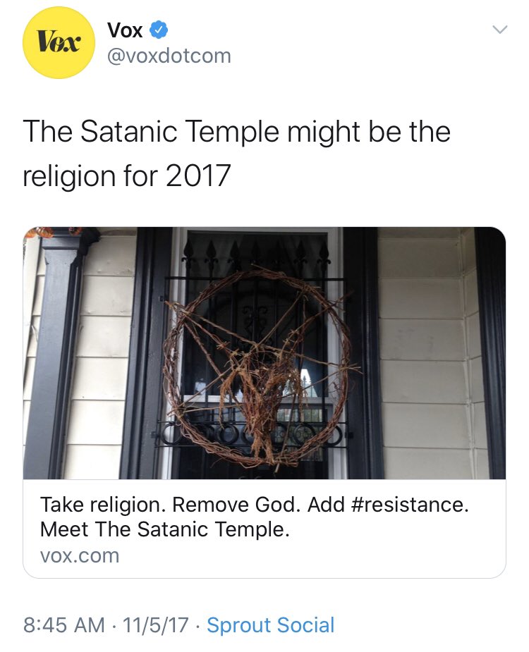 A truly cursed thread about religion from  @voxdotcom. 1. Satanism.