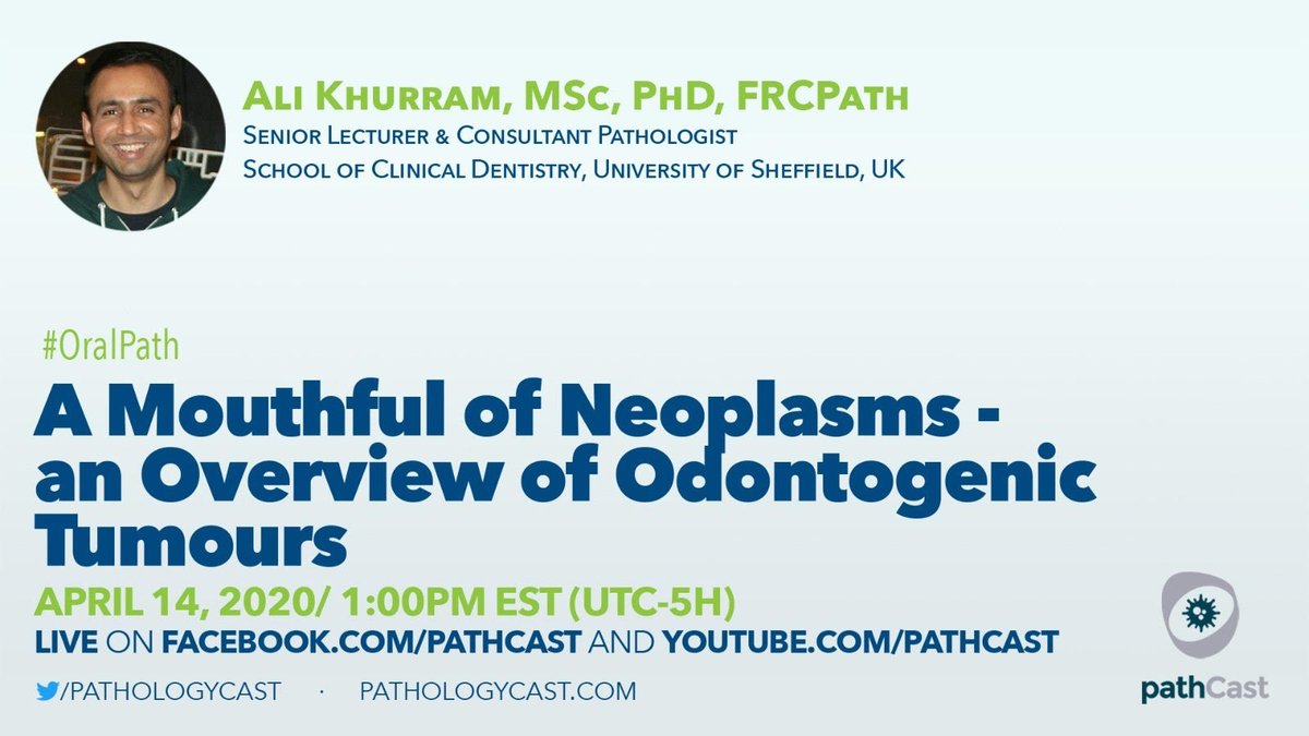 Tune in on 14 April at 18.00 GMT [1 pm EST(UTC)] for an overview of odontogenic tumours where I will cover classification, pathology and radiology (including exemplar cases) of these diverse tumours #PathCast #oralpathology #headandneckpathology <a href="/pathologyCast/">pathCast</a> <a href="/mannanrifat03/">Rifat Mannan, MD</a>.