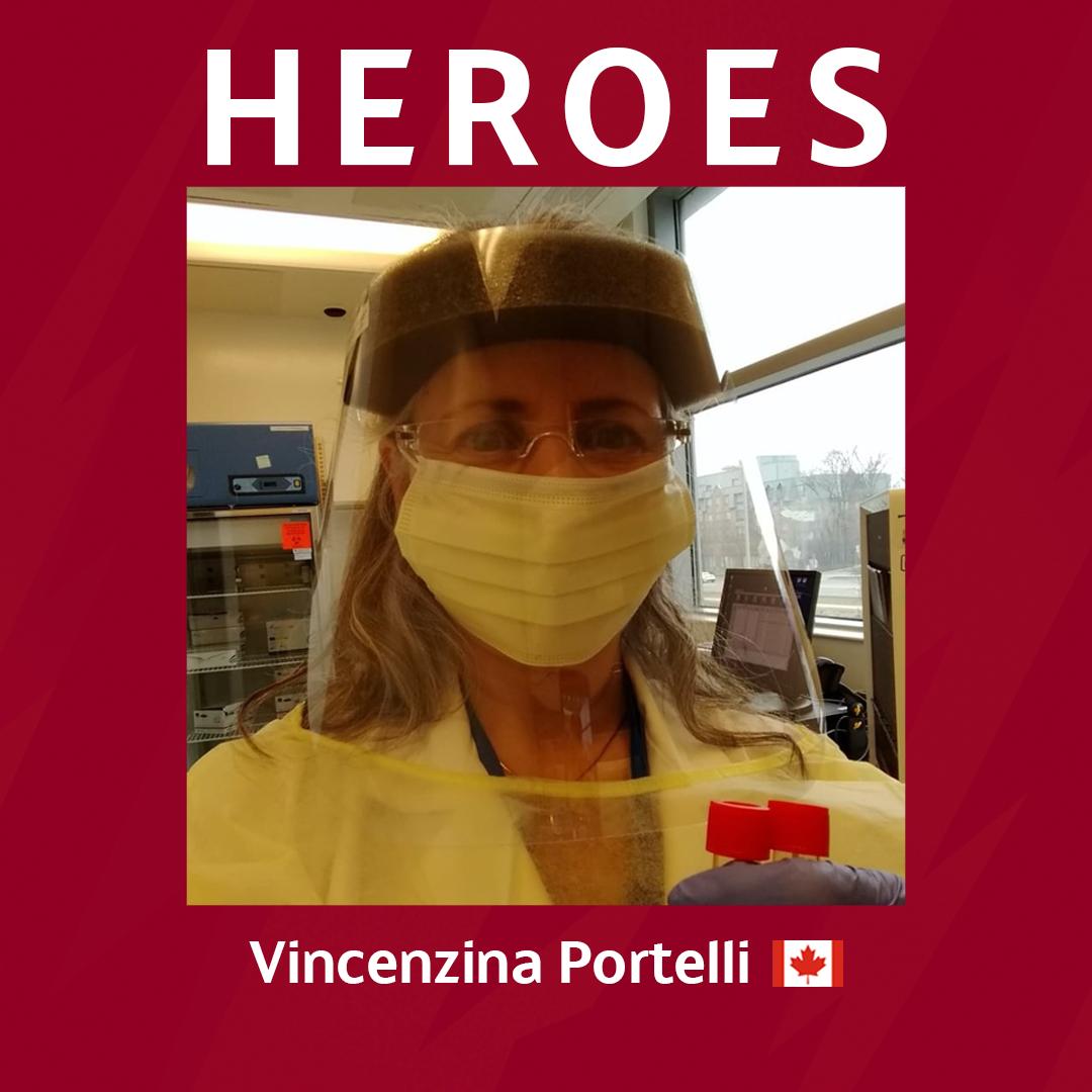 ASRomaEN's tweet photo. Vincenzina Portelli is a lab technologist in Toronto, Canada who conducts Covid-19 tests at a hospital laboratory. “I'd love her to be recognised for putting her own health at risk,” writes son Mark. “Her work is vital to Canada’s efforts to contain the pandemic. Forza Roma!” 🇨🇦 https://t.co/FUvm6GzQMq
