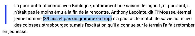 Anthony Lecointe, 39 ans, joue encore au foot. Après avoir participé à la montée du Portel en N3 (5ème montée de sa carrière) la saison dernière. Tellement de respect pour ce genre de carrières. Un mec qui a tout connu (en partant de la DH) et qui continue, par amour foot.