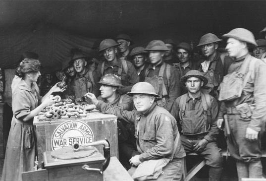 Donuts were actually fed to our soldiers frequently dating back to WWI. Hundreds of “doughnut girls” were sent to France to fry up treats for the troops.Donuts and women. Boosting troop morale for nearly a century.