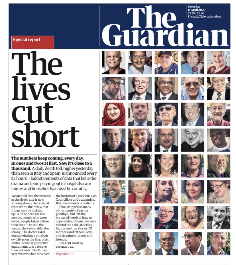 Today’s death toll: 917
Total UK so far:     9875

There’s one way to report it and there’s another way