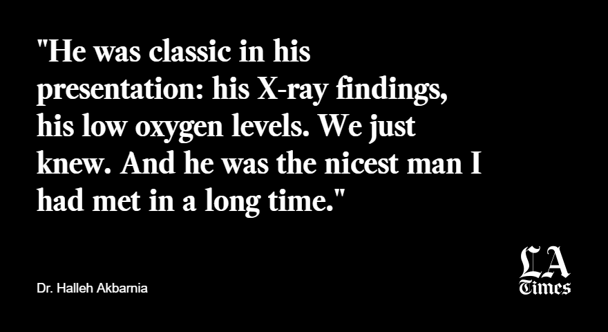 She writes that she met her patient, Mr. C., on her first real “pandemic” shift, the first day her Chicago-area medical center began seeing the surge of COVID-19 cases.  https://www.latimes.com/opinion/story/2020-04-11/op-ed-the-covid-19-patient