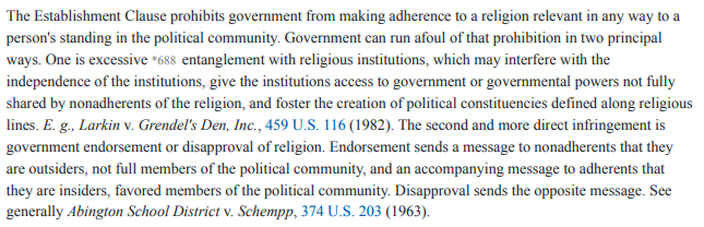 Walker's distinction between "believers" and "nonbelievers" (first image) reminds me of Justice O'Connor's prescient warning in Lynch v. Donnelly (second image) about the problems that emerge when the government makes this distinction.  https://casetext.com/case/lynch-v-donnelly