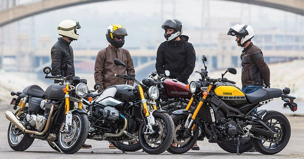 BMW R nineT vs. Harley-Davidson Roadster vs. Triumph Thruxton R vs. Yamaha XSR900 - COMPARISON TEST cycleworld.com/bmw-r-ninet-vs…