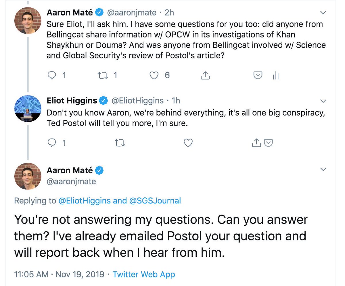 Interestingly, Eliot has previously been offered the chance to deny working with the OPCW but has declined. Something changed in February 2020. See his refusal to answer my questions on this front, in November 2019, here: