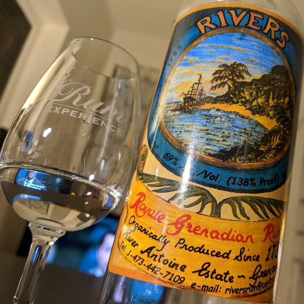 River Antoine Rivers Royale Grenadian Rum @ 69%

Last drops of the tourist/export version of Rivers Rum.  It is still a HUGE experience.  Fresh fruit cocktail!  The nose brings me right back to the fermentation room at Rivers.  Salty and sour, wet paint, black olives.  Punge…