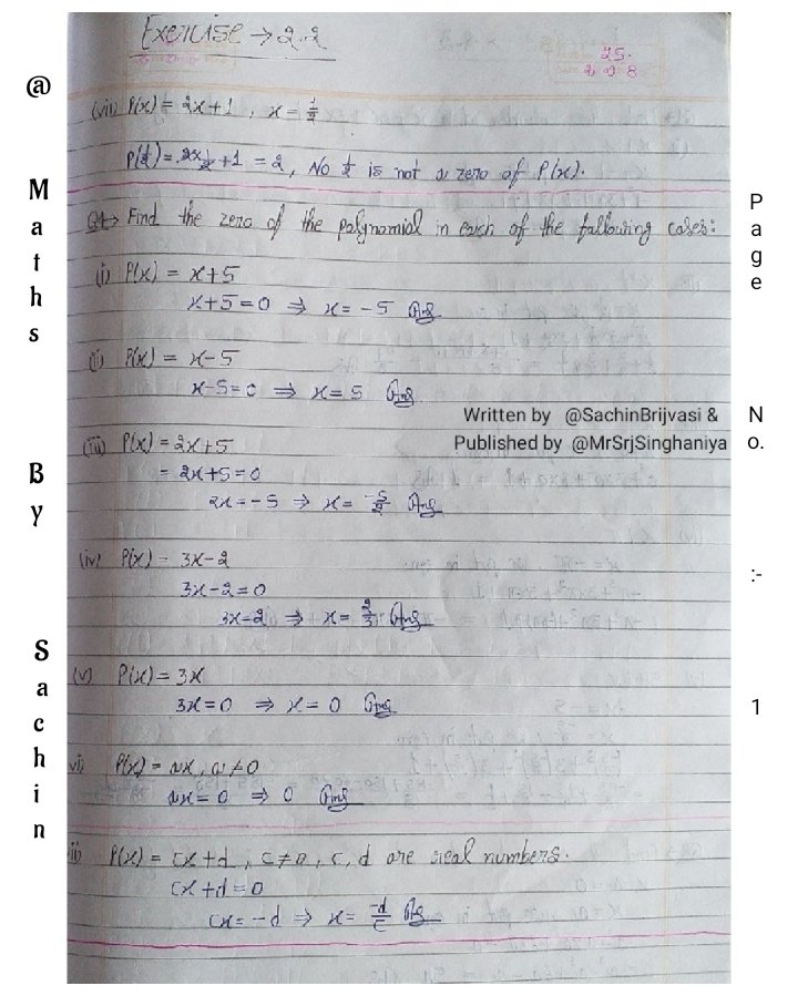 MathsBySachin's tweet photo. #Class 9th #NCERT 
#MATHEMATICS #Chapter 2nd - #Polynomials
❝ NCERT Exercises #Solutions of 2.3 with including the last question of 2.2, 1st &amp; half part of 2nd questions from 2.4 ❞ 
Written By @SachinBrijvasi &amp; Editing 
or Published by @MrSrjSinghaniya.
#maths #MathsBySachin https://t.co/98ks1VY2ch