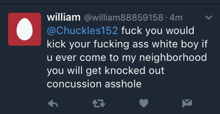 Another guy, I'll call him ranting Philly Fan. He would send threatening tweets to two women on here. Constantly threatening their lives over sports hot takes. I confronted him and he decided it was me he wanted to threaten from there on out. I was ok with it. Better than girls