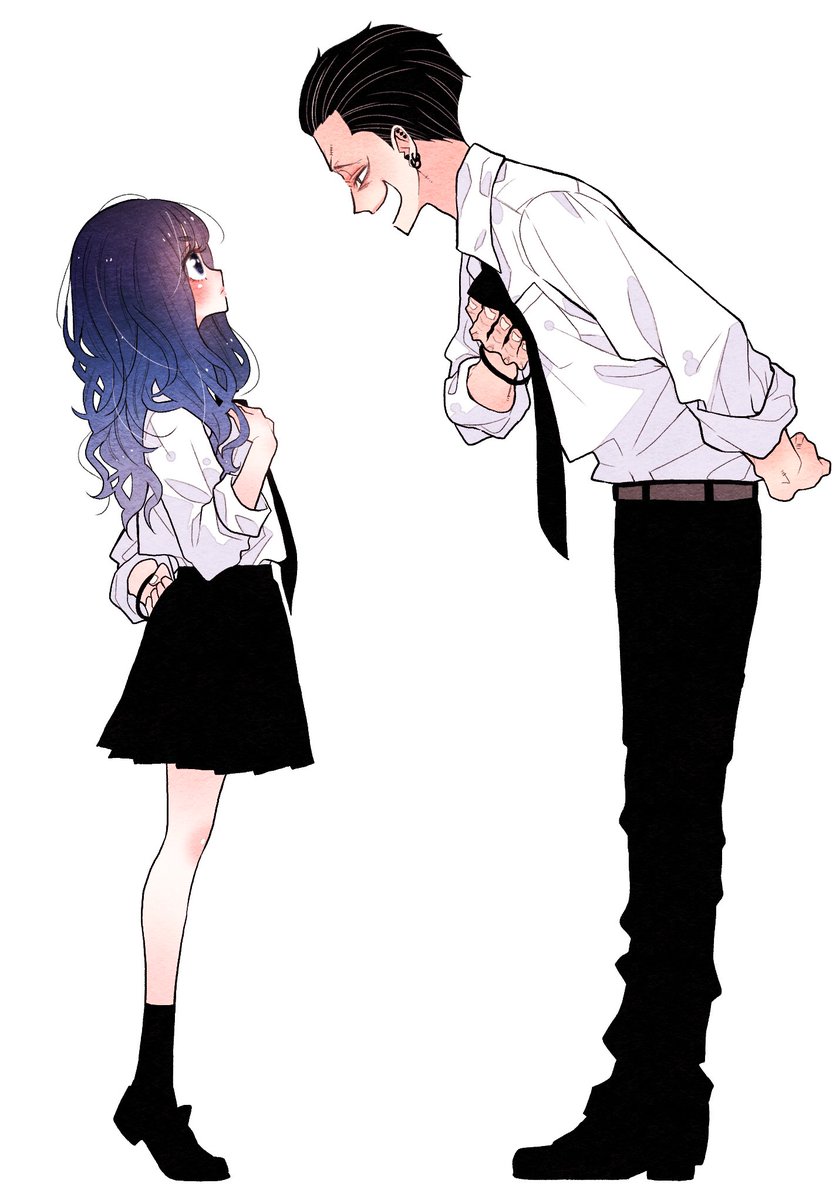 1girl 1boy necktie skirt shirt black hair white shirt  illustration images