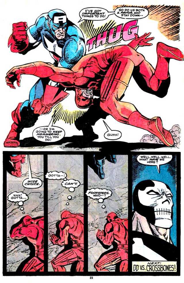 Here’s Captain America knocking out Daredevil with 1 punch.