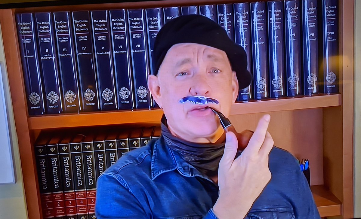 bgzimmer's tweet photo. Tom Hanks on @nbcsnl, at home with his @OED set, is bringing me joy. https://t.co/3tm20A1M9D