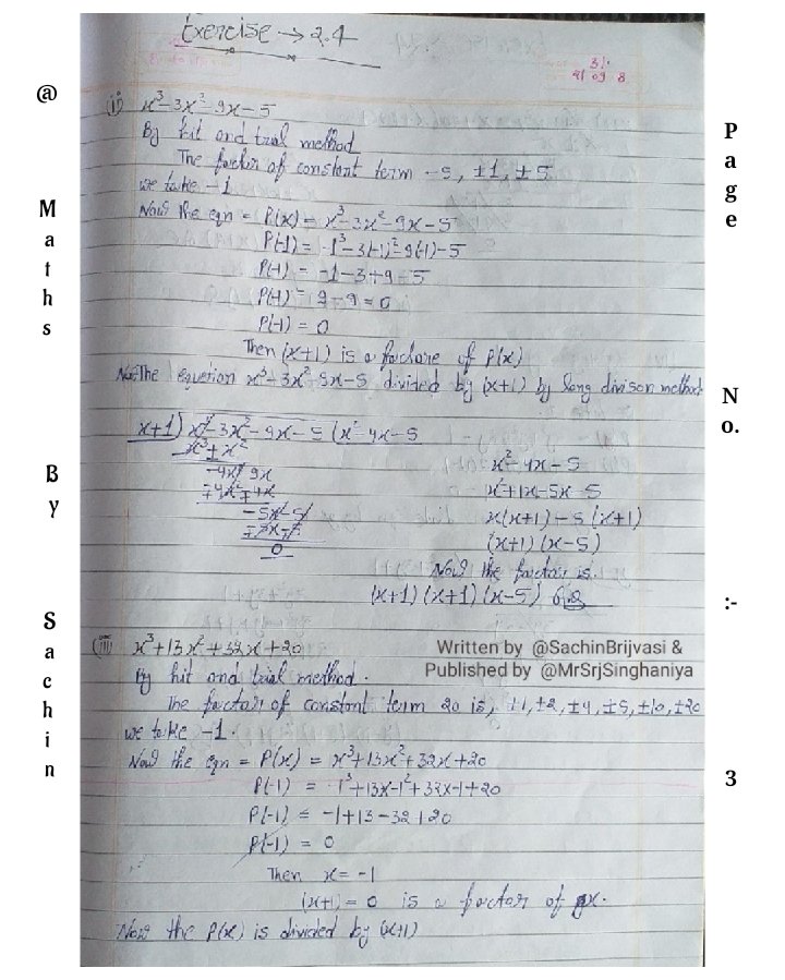 MathsBySachin's tweet photo. #Class 9th #NCERT 
#MATHEMATICS #Chapter 2nd - #Polynomials
❝ NCERT Exercise #Solutions of 2.4 excluding 1st &amp; half part of 2nd question ❞ 
Written By @SachinBrijvasi &amp; Editing 
or Published by @MrSrjSinghaniya.
#maths #mathematician #mathsnotes #MathsBySachin #mathsproblems https://t.co/M7F0a53Pvq