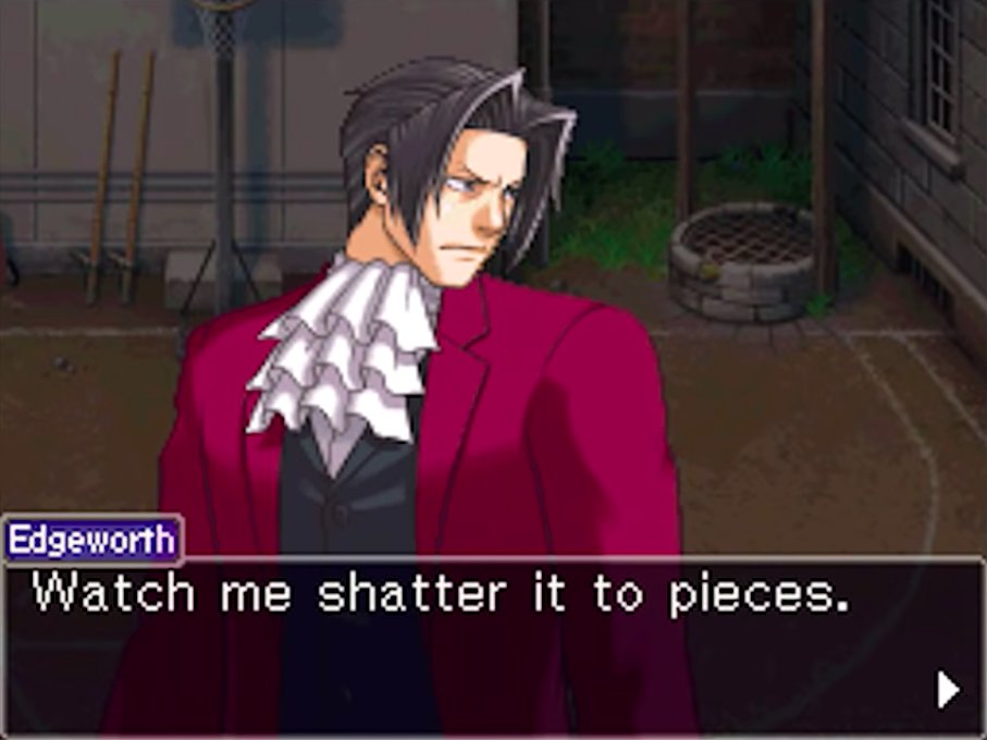 from these lines i'm just imagining edgeworth casually mentioning to kay while in the presence of courtney that he prefers the steel samurai to the jammin' ninja and courtney (secretly a jammin' ninja fan) just walks up to him like "your badge. give it to me"