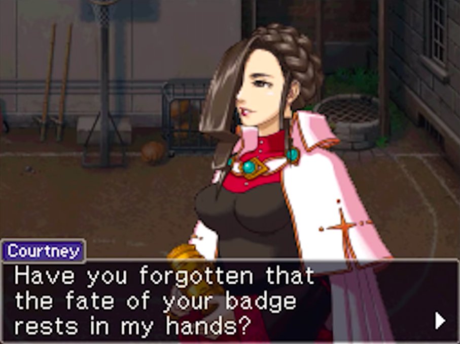 from these lines i'm just imagining edgeworth casually mentioning to kay while in the presence of courtney that he prefers the steel samurai to the jammin' ninja and courtney (secretly a jammin' ninja fan) just walks up to him like "your badge. give it to me"