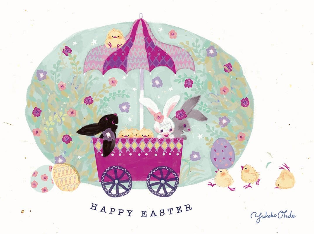 Easter イースター Happy Easter 3枚目はスマホ おおでゆかこ 絵本作家 イラストレーターのイラスト Easter イースター Happy Easter 3枚目はスマホ おおでゆかこ 絵本作家 イラストレーターのイラスト