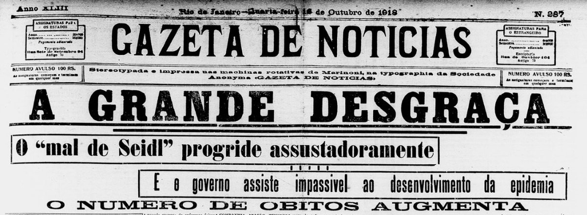 A Gazeta de Notícias praticamente adotou o nome "Mal de Seidl" para falar da influenza espanhola. Em toda oportunidade, esse era o nome da doença. Até peço para alguém ajudara explicar a motivação de tanta oposição da Gazeta ao governo Bráz. Quem era o dono, a quem atendia, etc..