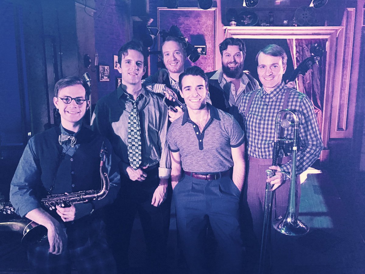 LauraOsnes's tweet photo. I know these guys. 💘 #PlaybillPlayback @JNathanHopkins @Joe_CarrollMich @BrandonEllis5 @geoffardy @JoeyPero #AlexBender #DNB #DonnyNovaBand https://t.co/2hGIJ9JQDj