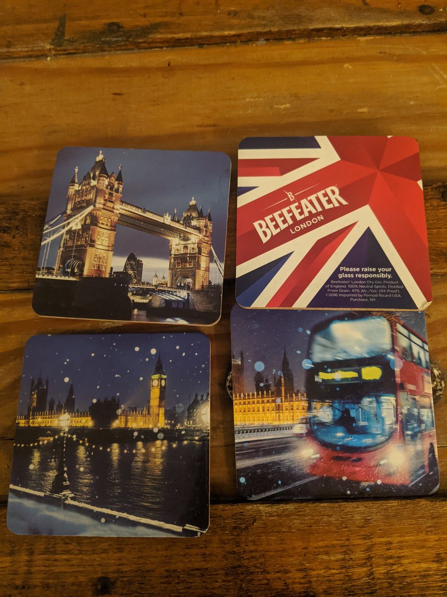 My grandmother loved Beefeater's gin.  #coasters