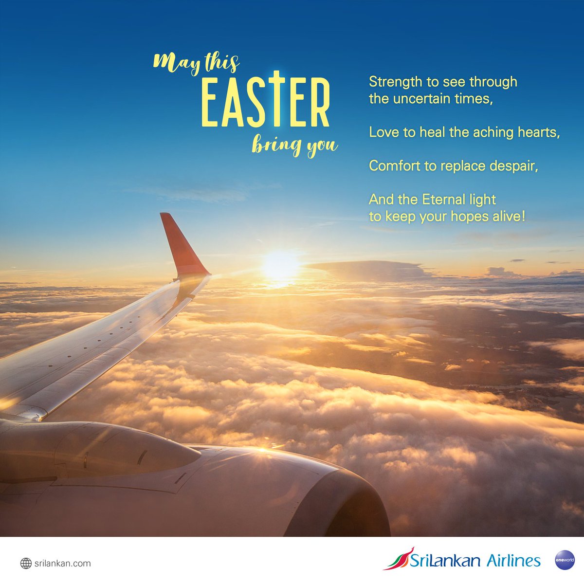 flysrilankan's tweet image. May this Easter bring you strength to see through the uncertain times,
Love to heal the aching hearts,
Comfort to replace despair,
And the Eternal Light to your hopes alive!

#EasterSunday #EasterGreeting #StaySafe #StayStrong
