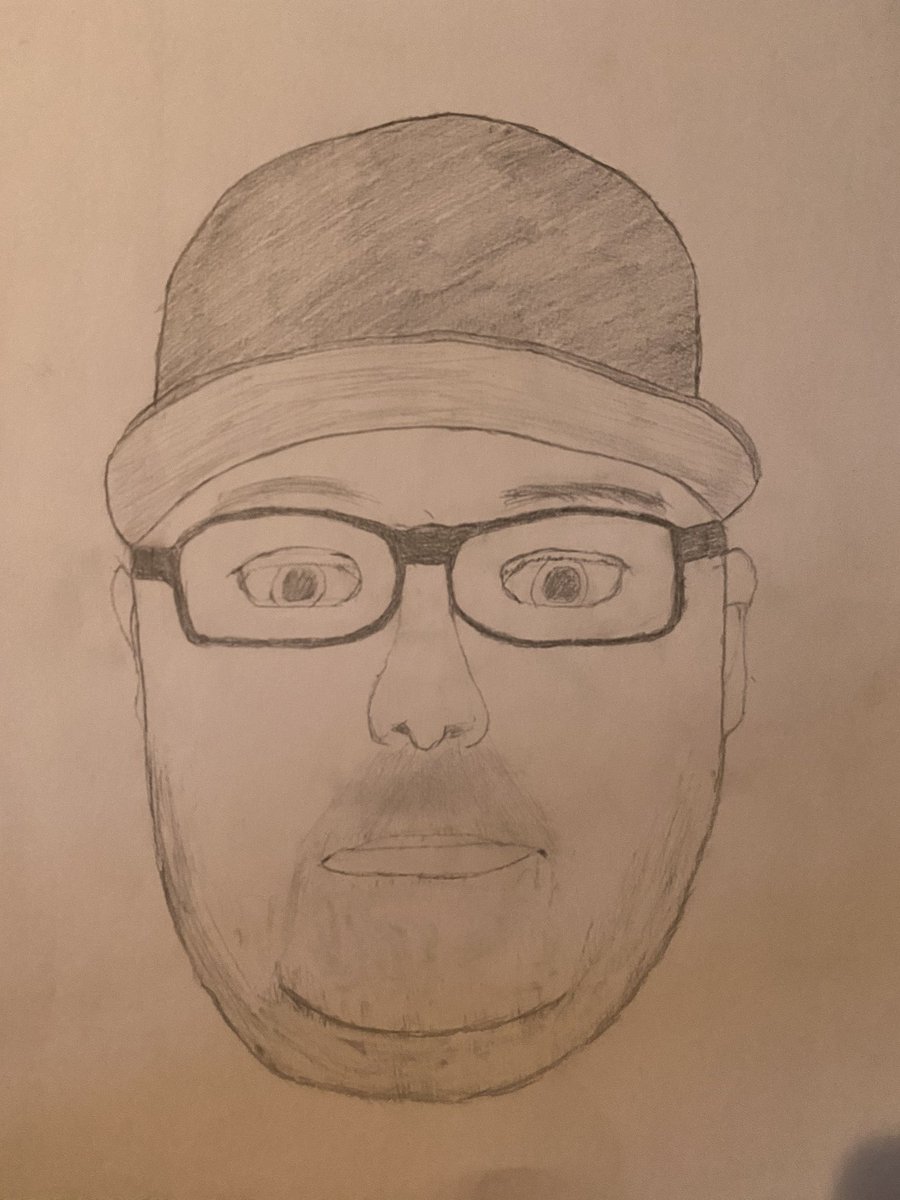 OnAirJosh's tweet photo. Damn drawing is tough. Well I spent way too much time on this and I look like a terrible police sketch artists rendition of a fat criminal...that being said, #30Thingsin30days challenge complete! @czabe @ericgitter @TheGameMKE https://t.co/ntxev6bDAo
