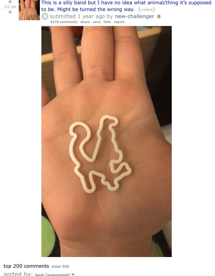 i& #39;m going absolutely apeshit right now: on the "what is this thing" reddit, someone reposted a year-old thread based on an unidentifiable silly band that went unsolved after 4 thousand comments- and someone solved it.