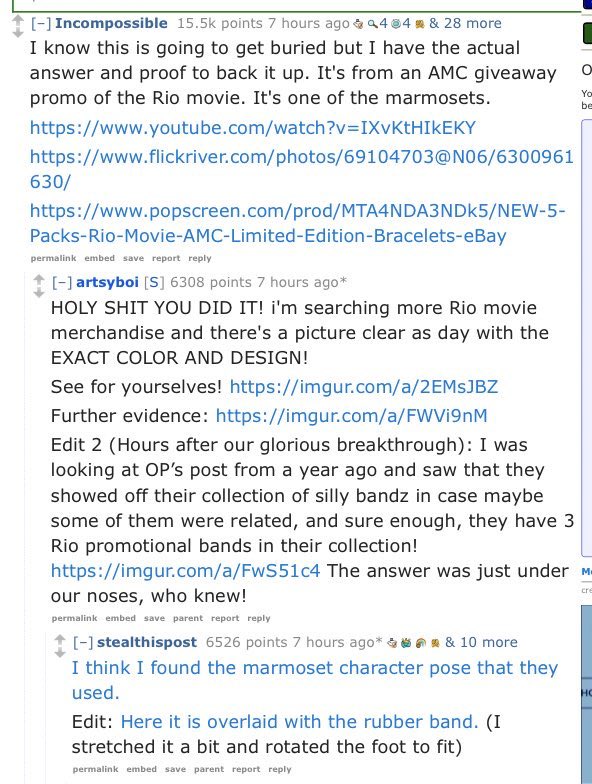 i'm going absolutely apeshit right now: on the "what is this thing" reddit, someone reposted a year-old thread based on an unidentifiable silly band that went unsolved after 4 thousand comments- and someone solved it.